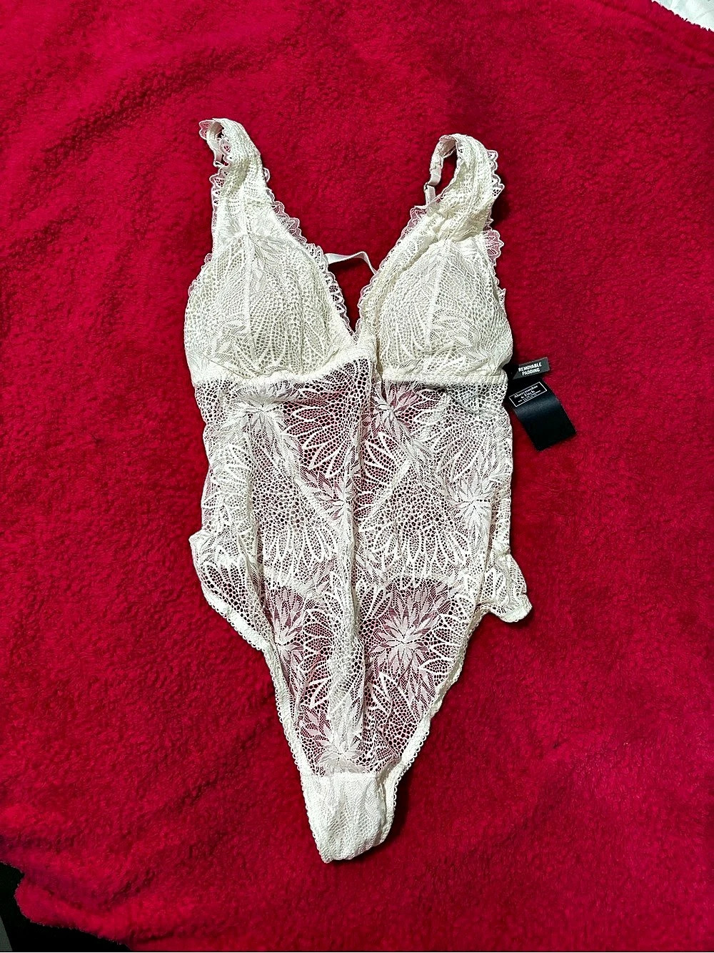 Abercrombie & Fitch Bra-Free Lace Bodysuit Lace Bodysuit in White Size Medium